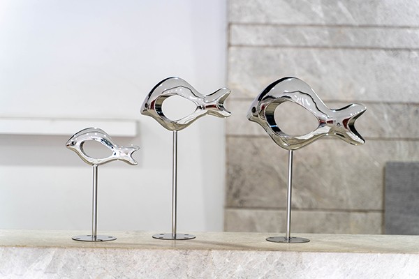 Hollow Abstract Stainless Steel Fish Sculptures – Modern Polished Metal Art Decor